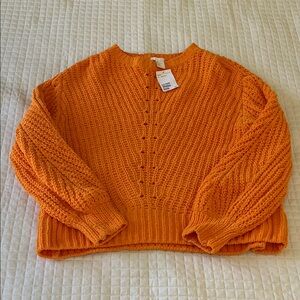 H&M Orange Chunky Crew Neck Sweater